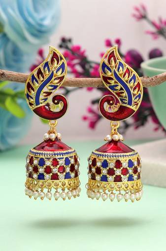 Red & blue color meenakari earrings traditional design