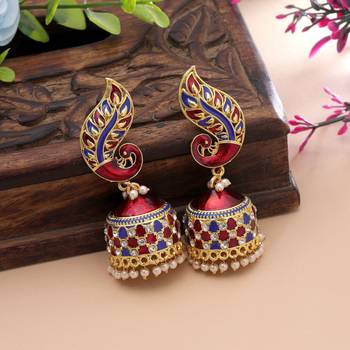 Red & blue color meenakari earrings traditional design 2