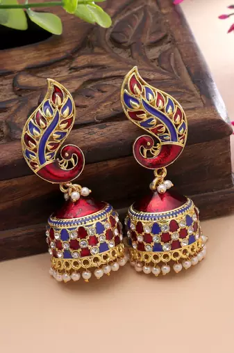 Red & blue color meenakari earrings traditional design
