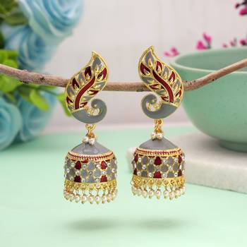 Grey & red color meenakari earrings handmade finish 1