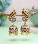 Grey & red color meenakari earrings handmade finish