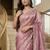 Pink Color Embroidery theard Work Satin Saree