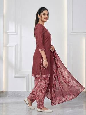 Dusty pink printed cotton blend stitched geometric print salwar kurta dupatta for women 2