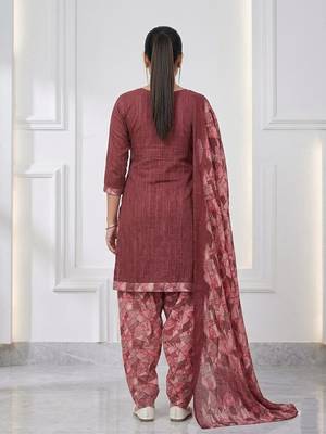Dusty pink printed cotton blend stitched geometric print salwar kurta dupatta for women 3