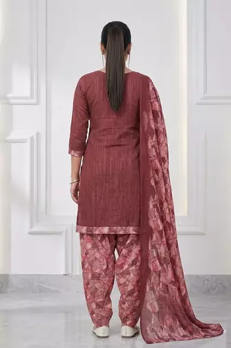 Dusty pink printed cotton blend stitched geometric print salwar kurta dupatta for women