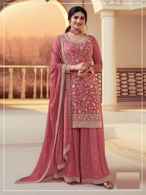 Pink Silk Blend semi stitched wedding suits 1