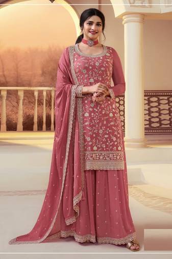 Pink Silk Blend semi stitched wedding suits