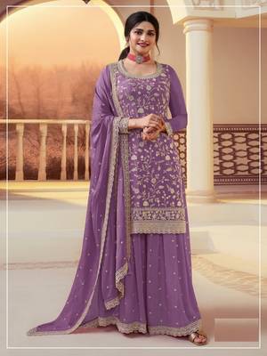 Purple Silk Blend semi stitched wedding suits 1