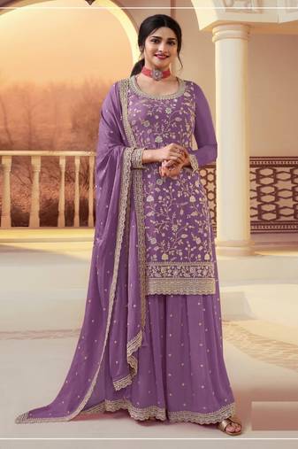 Purple Silk Blend semi stitched wedding suits