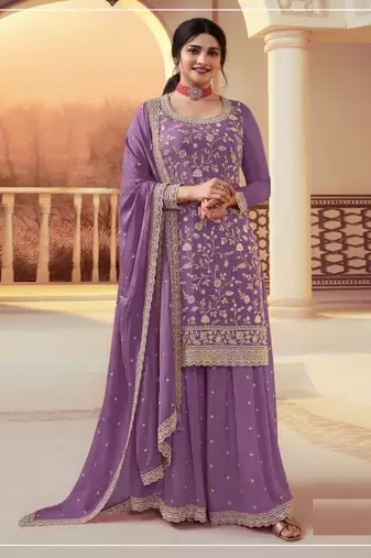 Purple Silk Blend semi stitched wedding suits