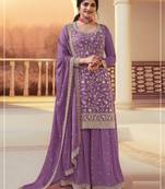 Purple Silk Blend semi stitched wedding suits