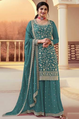 Light blue Silk Blend semi stitched wedding suits