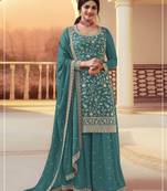 Light blue Silk Blend semi stitched wedding suits