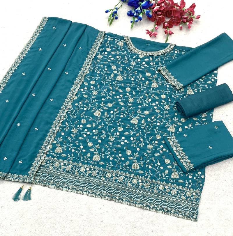 Light blue Silk Blend semi stitched wedding suits