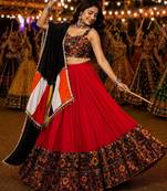 Red Gamthi Mirror Work Navratri Lehenga Choli Set 