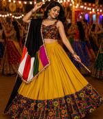 Mustard Gamthi Mirror Work Navratri Lehenga Choli Set 