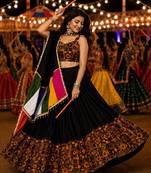 Black Gamthi Mirror Work Navratri Lehenga Choli Set 