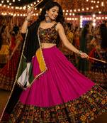 Rani Pink Gamthi Mirror Work Navratri Lehenga Choli Set 