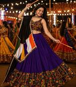 Purple Gamthi Mirror Work Navratri Lehenga Choli Set 