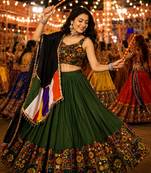 Mehendi Gamthi Mirror Work Navratri Lehenga Choli Set 