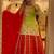 Lime green & red embroidered lehenga choli set with dupatta
