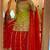 Lime green & red embroidered lehenga choli set with dupatta