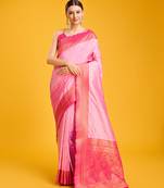 pink silk blend banarasi jacuard work saree with unstitched blouse piece