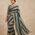Blue Color Hand aari work with real handwork gold mirror work Silk Blend Saree