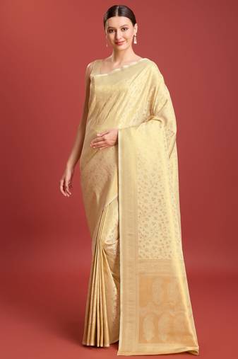 off white silk blend banarasi jacuard work saree with unstitched blouse piece