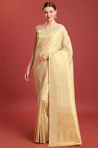 off white silk blend banarasi jacuard work saree with unstitched blouse piece