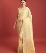 off white silk blend banarasi jacuard work saree with unstitched blouse piece