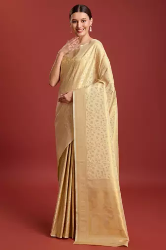 off white silk blend banarasi jacuard work saree with unstitched blouse piece