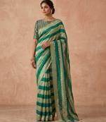 Green Color Hand aari work with real handwork gold mirror work Silk Blend Saree