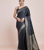 blue silk blend banarasi jacuard work saree with unstitched blouse piece