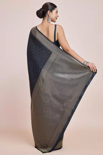 blue silk blend banarasi jacuard work saree with unstitched blouse piece