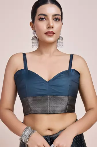 blue silk blend banarasi jacuard work saree with unstitched blouse piece
