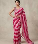 Pink Color Hand aari work with real handwork gold mirror work Silk Blend Saree