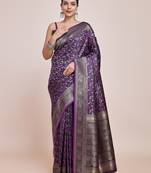 wine silk blend banarasi jacuard work saree with unstitched blouse piece