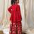Crimson red gota embroidered cotton kurti lehenga set