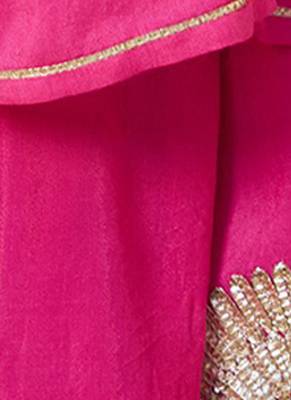 Fuchsia pink embroidered cotton kurti lehenga set 2