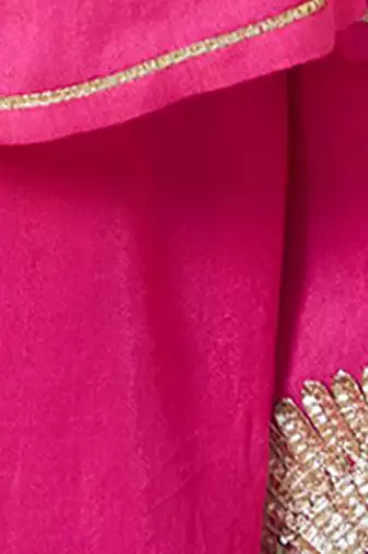Fuchsia pink embroidered cotton kurti lehenga set