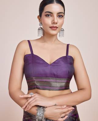 wine silk blend banarasi jacuard work saree with unstitched blouse piece 5