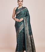 rama silk blend banarasi jacuard work saree with unstitched blouse piece