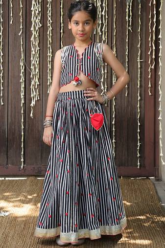 Black stripes printed cotton lehenga choli