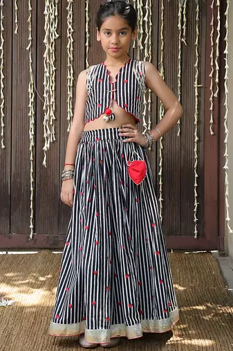 Black stripes printed cotton lehenga choli