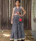 Black stripes printed cotton lehenga choli