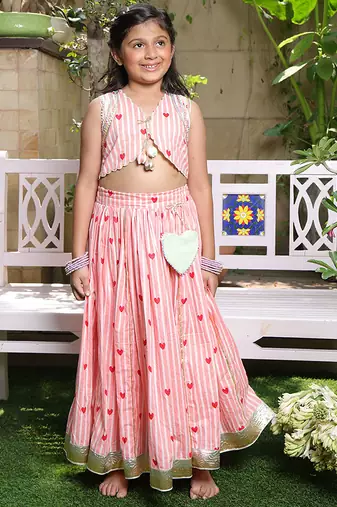 Pastel peach stripes printed cotton lehenga choli