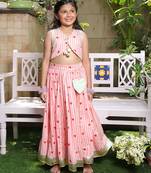 Pastel peach stripes printed cotton lehenga choli