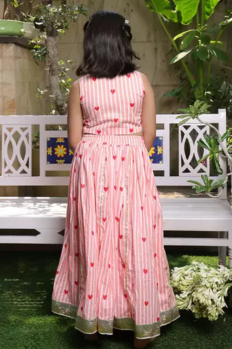 Pastel peach stripes printed cotton lehenga choli