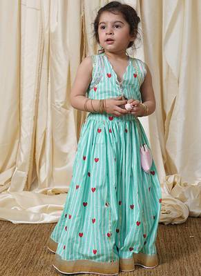 Mint green stripes printed cotton lehenga choli 1